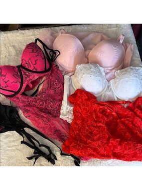4 Vibrant Pink, White, Black and  Red Lace pieces with Delicate Detailing